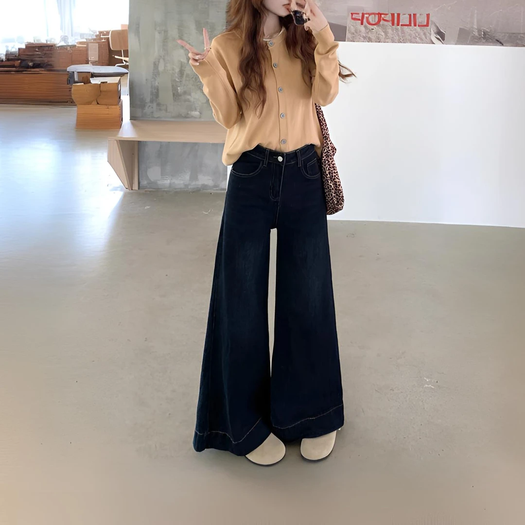新款阔腿喇叭裤拖地裤超级百搭款韩版宽松牛仔裤裤子阔腿裤微喇