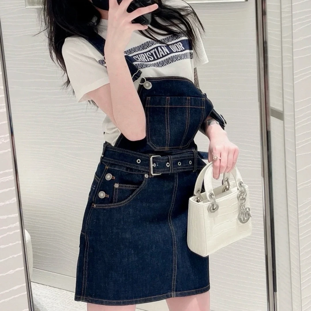 未使用 DIOR/迪奥 小蜜蜂刺绣牛仔背带裙 36码 D16637