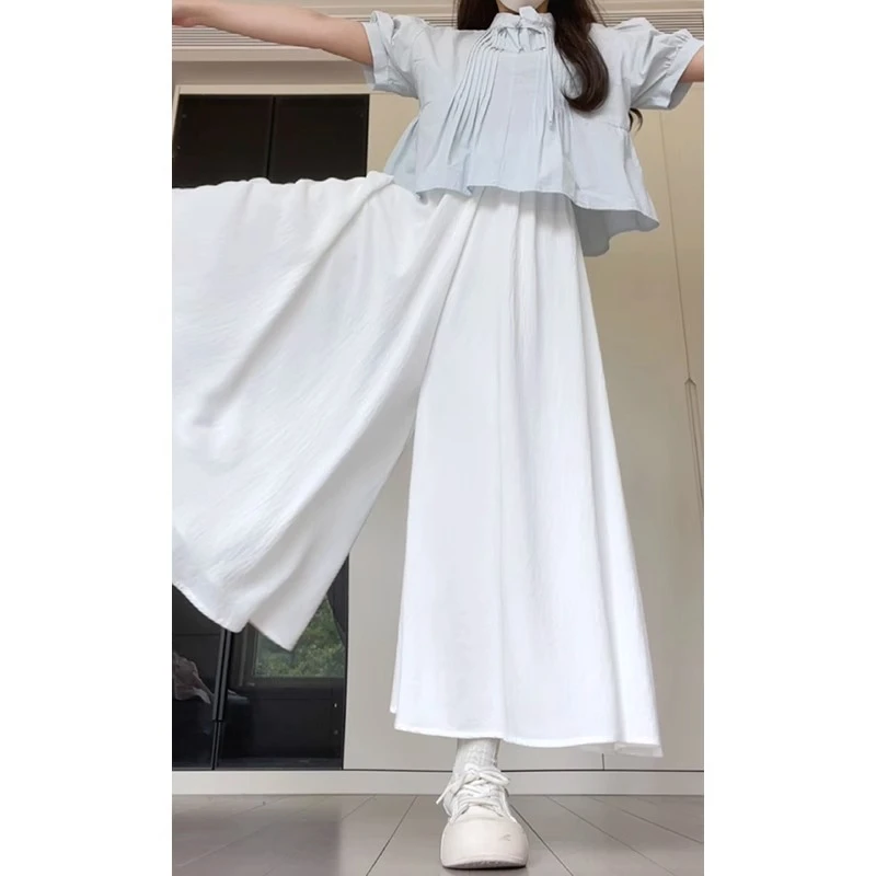 白色冰丝阔腿裤女春夏季2025新款高腰宽松垂坠感休闲山本半身裙裤