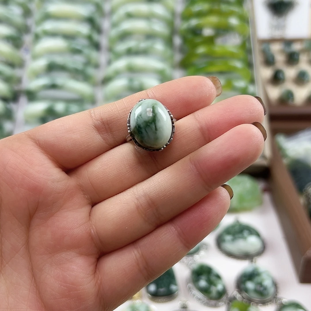 蛇纹石玉银S925镶嵌戒指