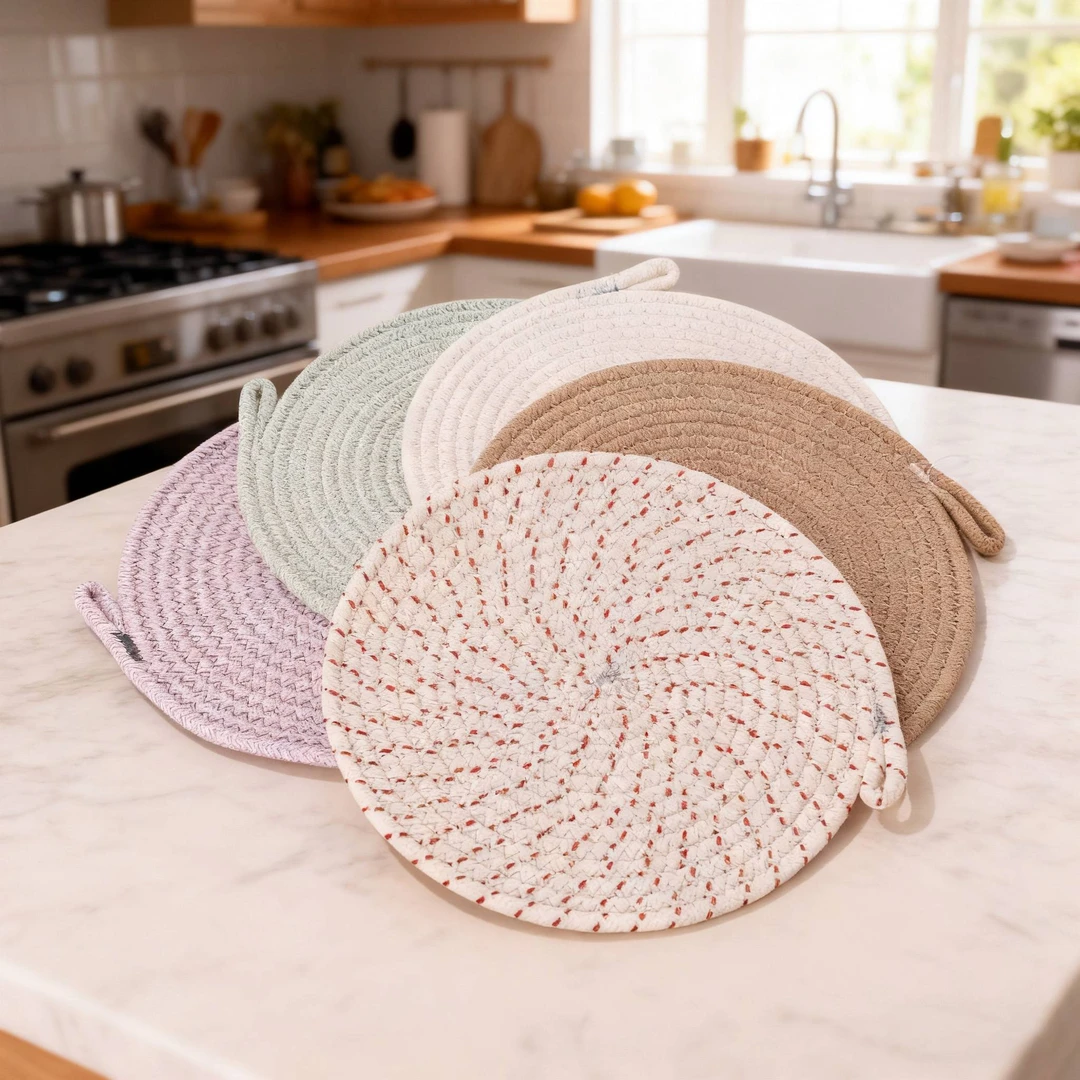 1774棉线防烫防滑圆形煲垫锅垫颜色随机1个