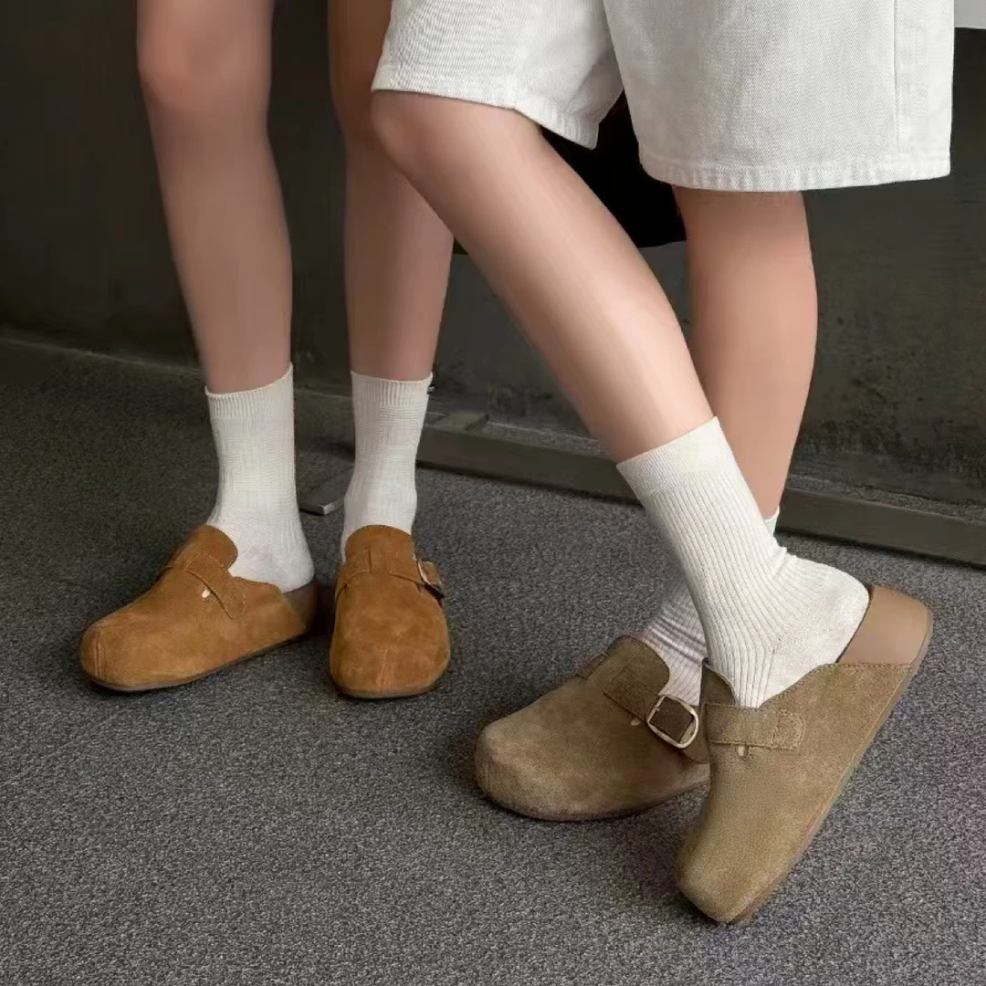 磨砂皮勃肯鞋女2025秋季新款包头拖鞋一脚蹬懒人鞋慵懒风外穿拖鞋