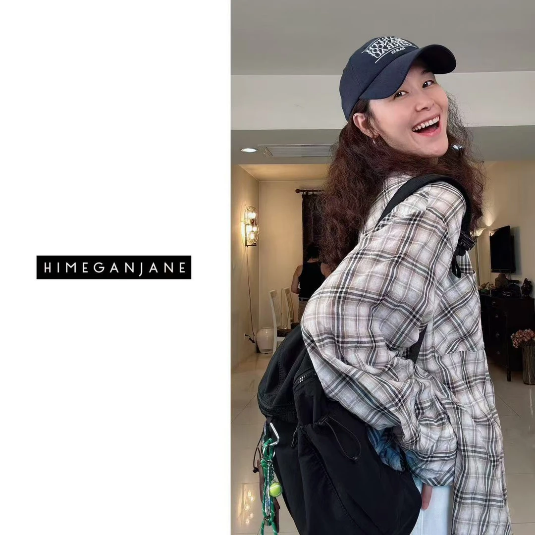 HIMEGANJANE “萤火织梦”全棉褶皱肌理感 慵懒轻薄格子衬衫12230