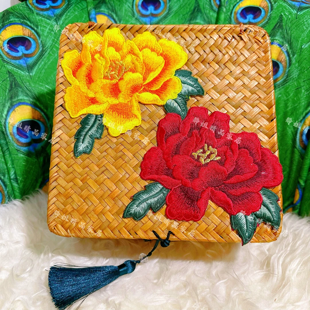 牡丹草编收纳篮复古收纳篮居家收纳