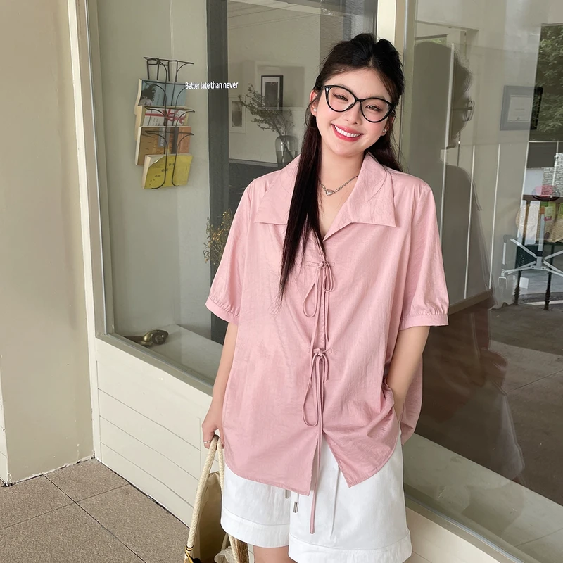 【现现专场】夏装女装2025新款宽松设计感衬衫大码胖mm带韩系上衣