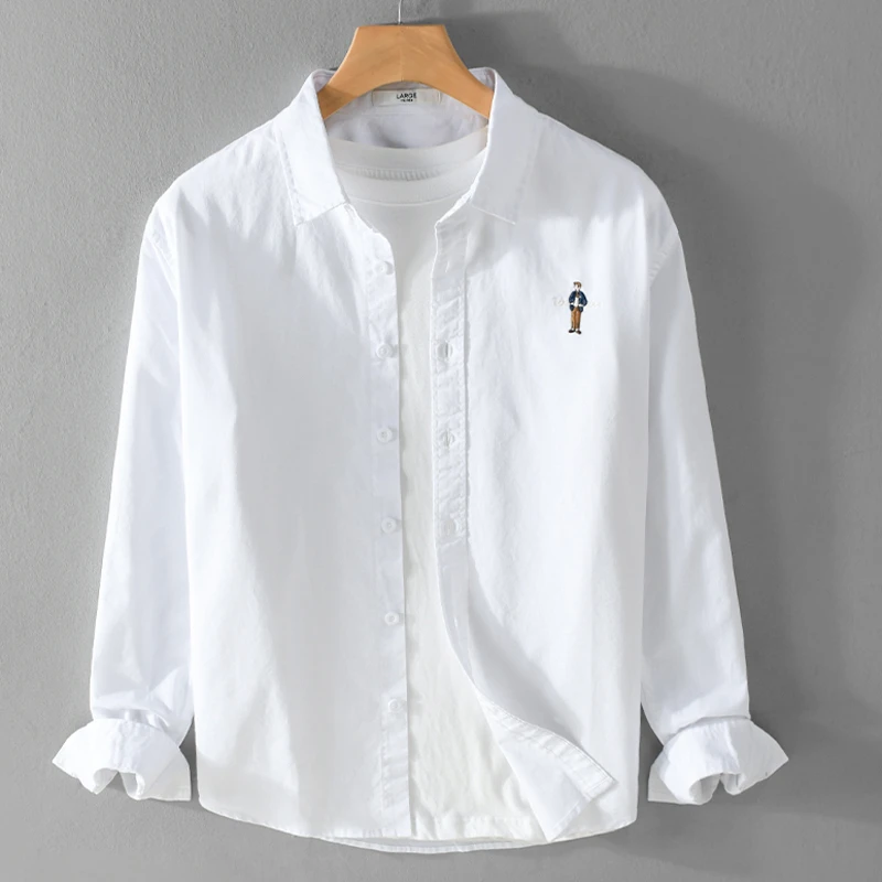 法国Cebrodz小清新款刺绣衬衫男夏季宽松帅气潮流纯棉长袖衬衣