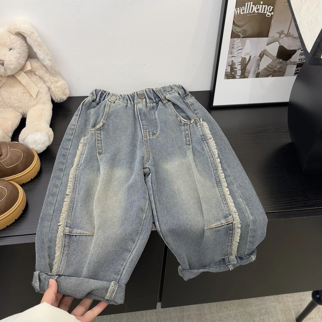 宝宝春秋裤子2025春季中小童萝卜裤儿童韩版复古牛仔裤男童长裤潮