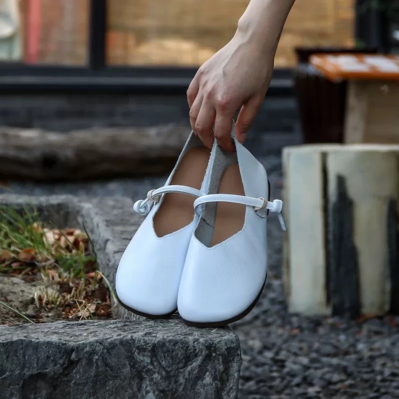 2025新款头层牛皮包头休闲时尚夏季浅口平底单鞋