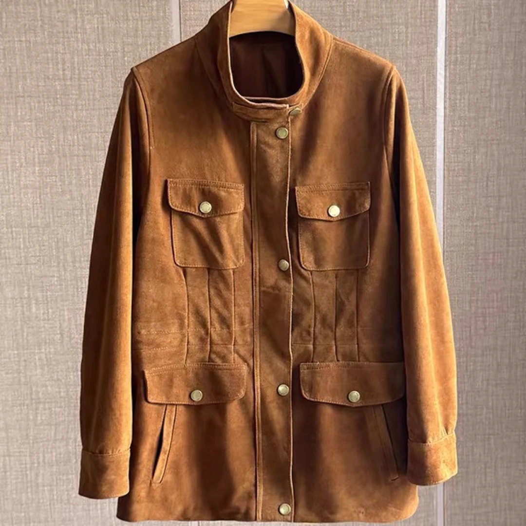 大彤彤同款反绒羊皮风衣外套海宁真皮皮衣女中长绒面复古老钱风