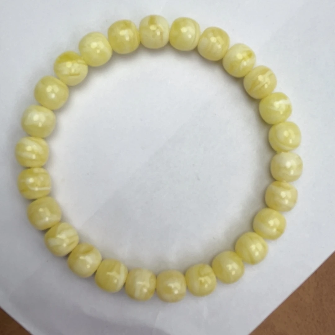 蜜蜡未镶嵌手串纯天然俄料白蜡金纹虎皮8*7.5腕口17+