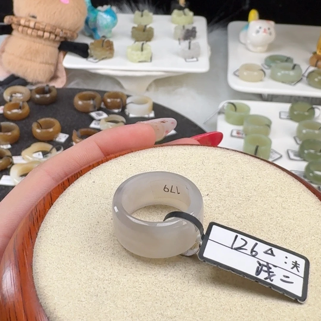 和田玉未镶嵌戒指o47冰紫直切17.1