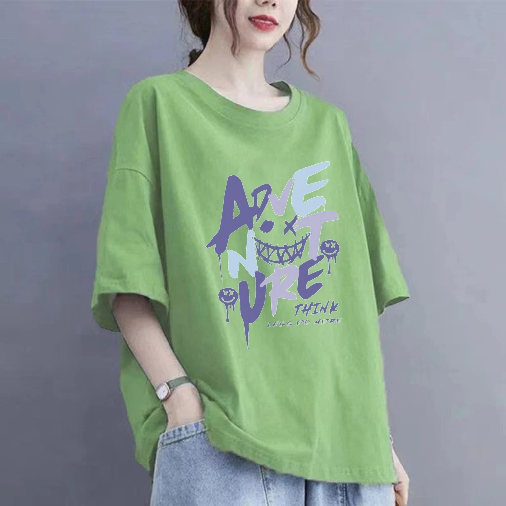 100%棉短袖T恤女夏季200斤大码显瘦宽松时尚休闲半袖洋气百搭上衣