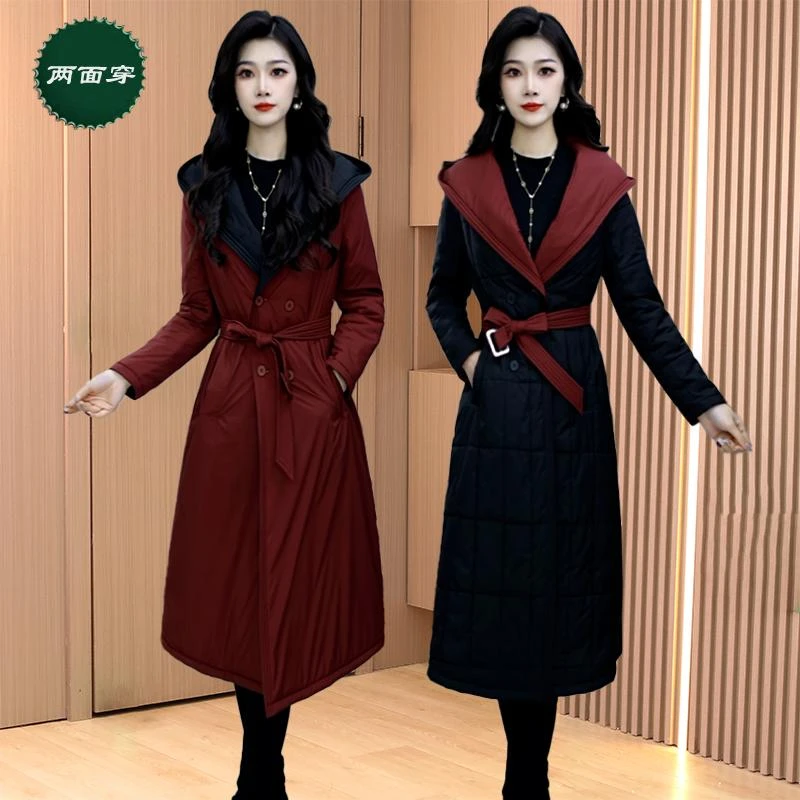 品牌双面穿气质中长外套女2025秋冬新款加棉加厚洋气收腰爆款大衣