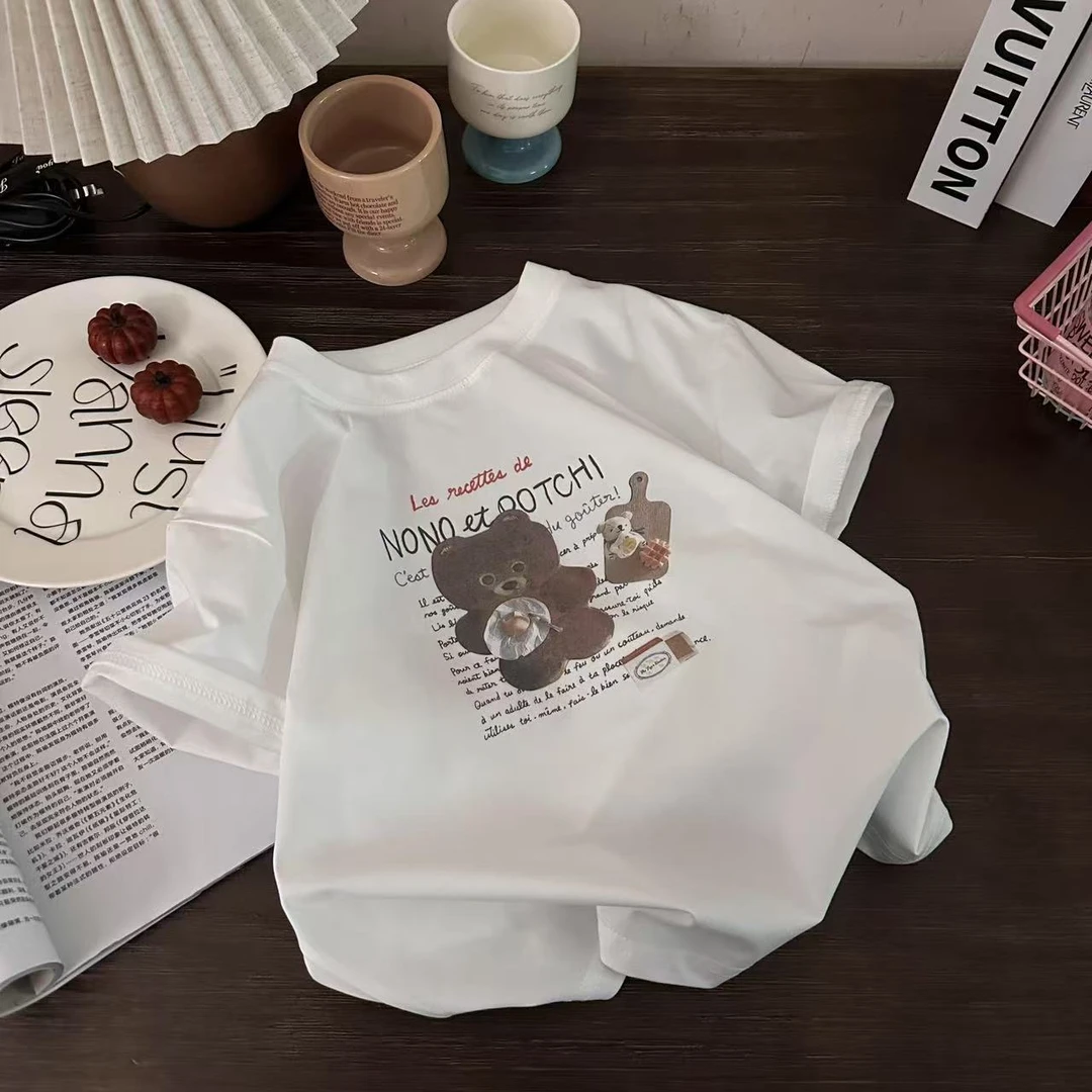 YZYX 2025夏季儿童新款数码印字母小熊T恤 6122