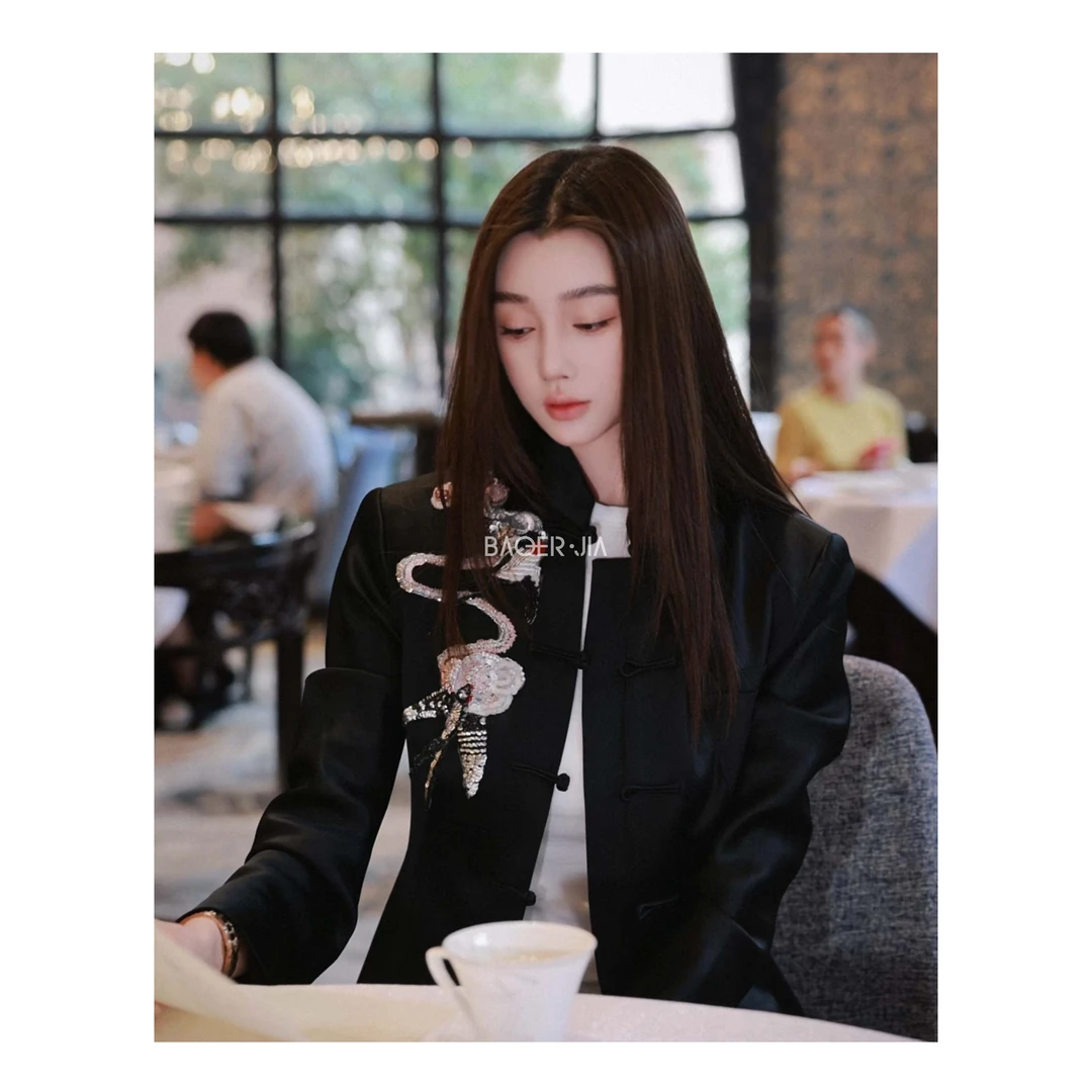 10-【报喜】宝儿家含幂BA117325102春季款法式钉珠刺绣醋酸旗袍上衣