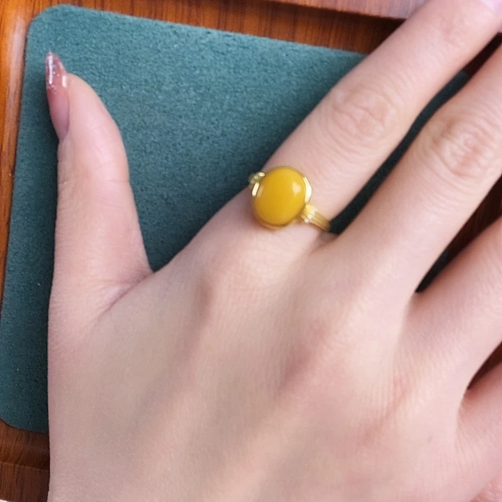 蜜蜡银S925镶嵌戒指戒指