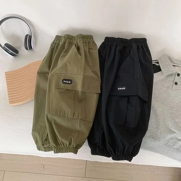 男童春秋款纯棉阔腿裤中小儿童宽松工装裤男宝宝休闲裤束脚灯笼裤