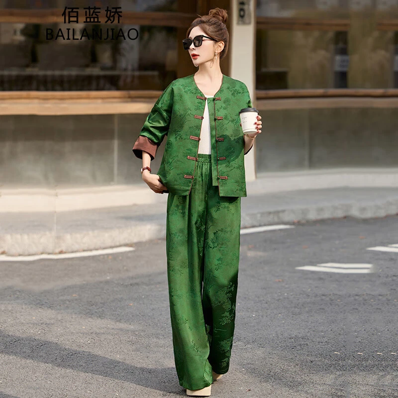 新中式国风套装女2025春新款高级感御姐休闲唐装阔腿裤穿搭两件套