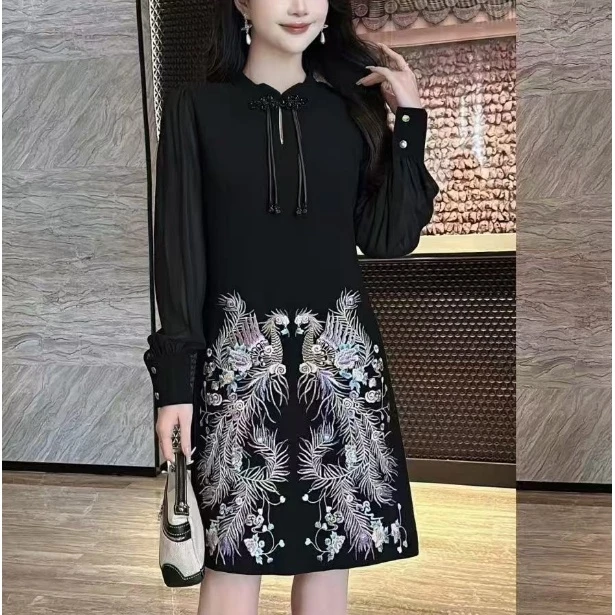 【南油玲姐】黑色长袖连衣裙84825