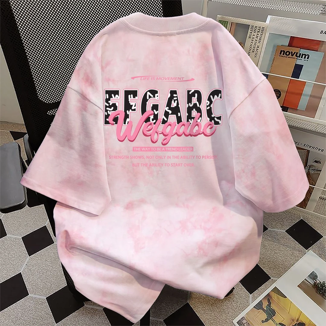 100%纯棉文艺复古设计感扎染短袖t恤男女夏季宽松圆领情侣上衣ins