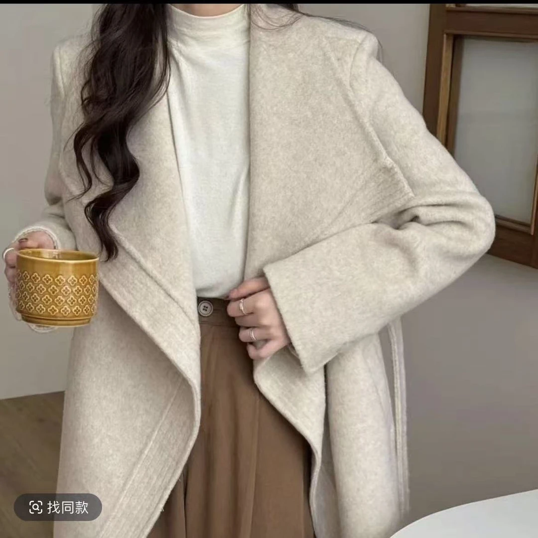 江城阔色2563款绵羊毛大衣秋冬外套女中长款羊毛大衣毛呢外套