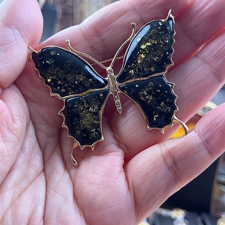 琥珀银S925镶嵌颈饰胸针款