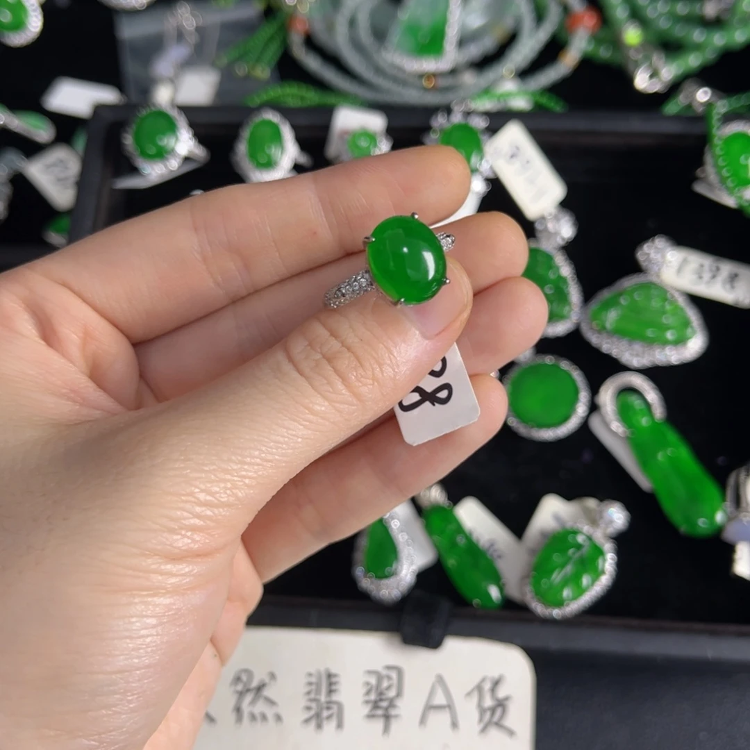 F***福翡翠银S925镶嵌戒指蛋面戒指