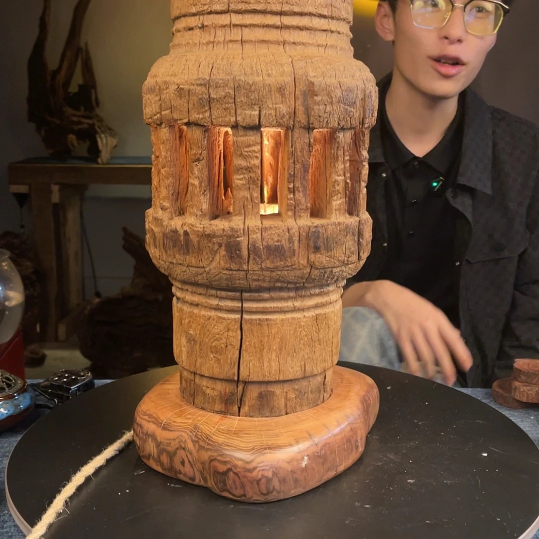 柚木古代老马车轴灯