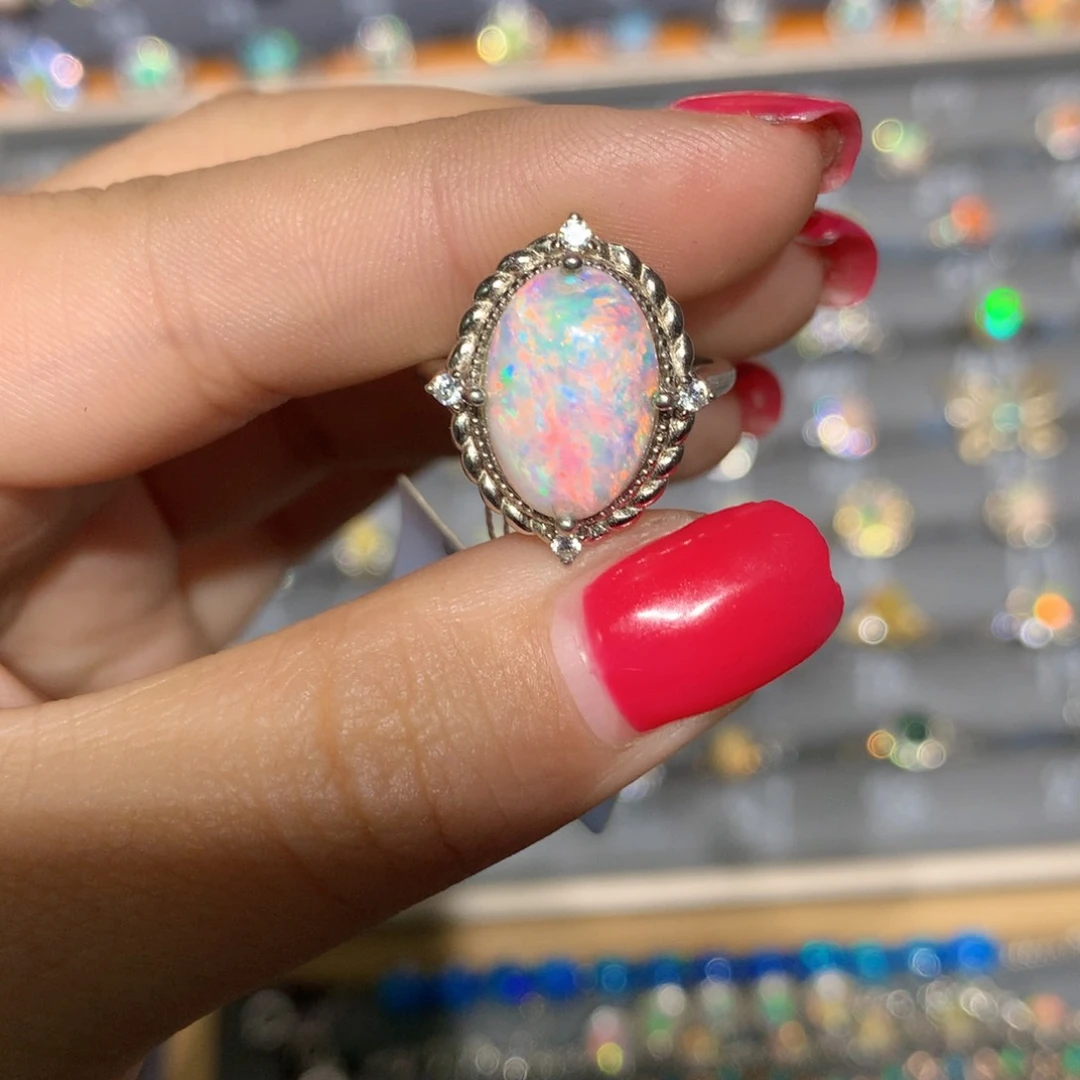 银S925镶嵌欧泊澳洲欧泊戒指l