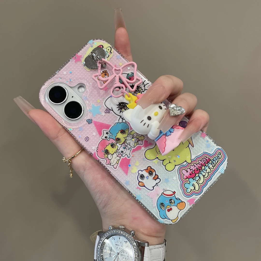 卡通晕染粉双子星KT猫适用iPhone16手机壳15pro少女心14pm创意13