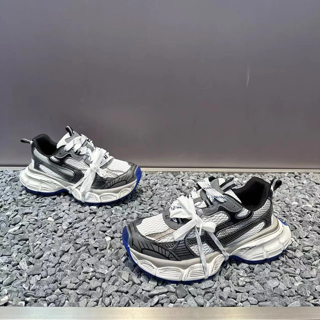 新款男士个性拼色网面透气老爹鞋舒适软底增高厚底潮男运动休闲鞋