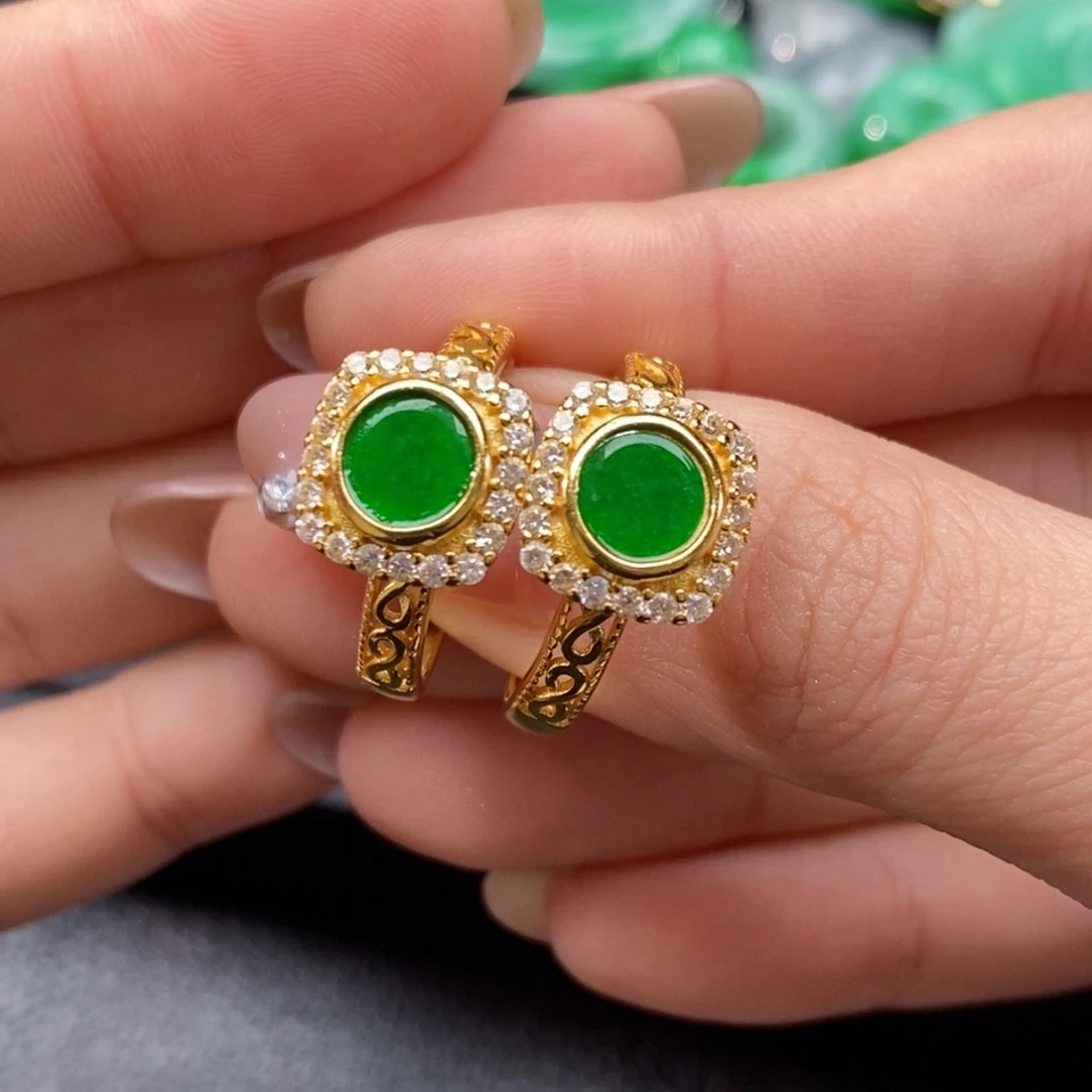 翡翠戒指银S925镶嵌小**哥翡翠