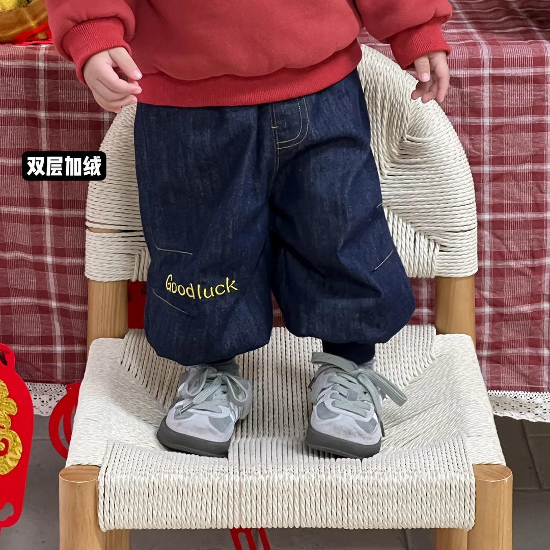 12/17【好运】小童加绒牛仔裤收口宝宝不褪色牛仔活性牛仔裤80码