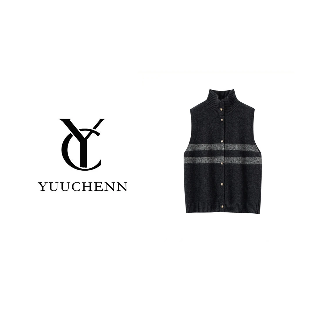 YUUCHENN羊绒 时髦感花纱拼色叠穿马甲5042