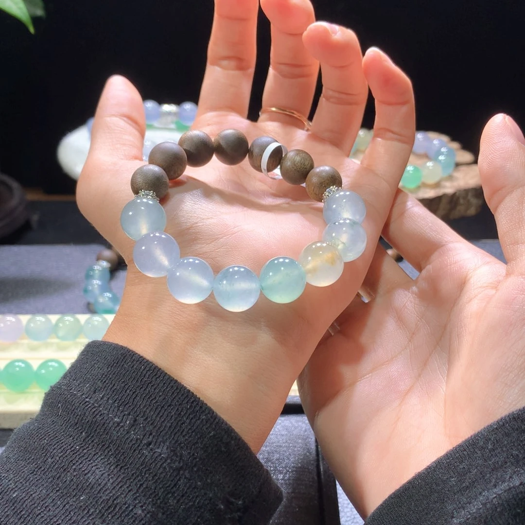 未镶嵌手串翡翠底色带特色飘花卡12