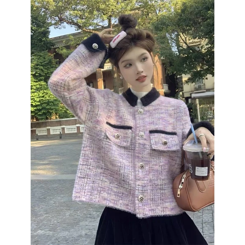 初秋家秋冬季新款格子小香风开衫