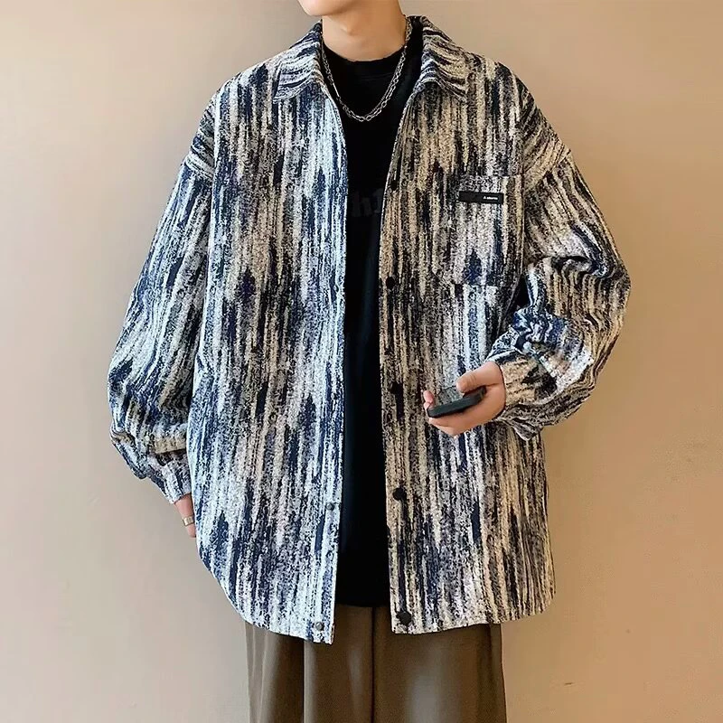 大码300斤外套男生春秋潮牌高级感扎染复古宽松翻领痞帅休闲夹克