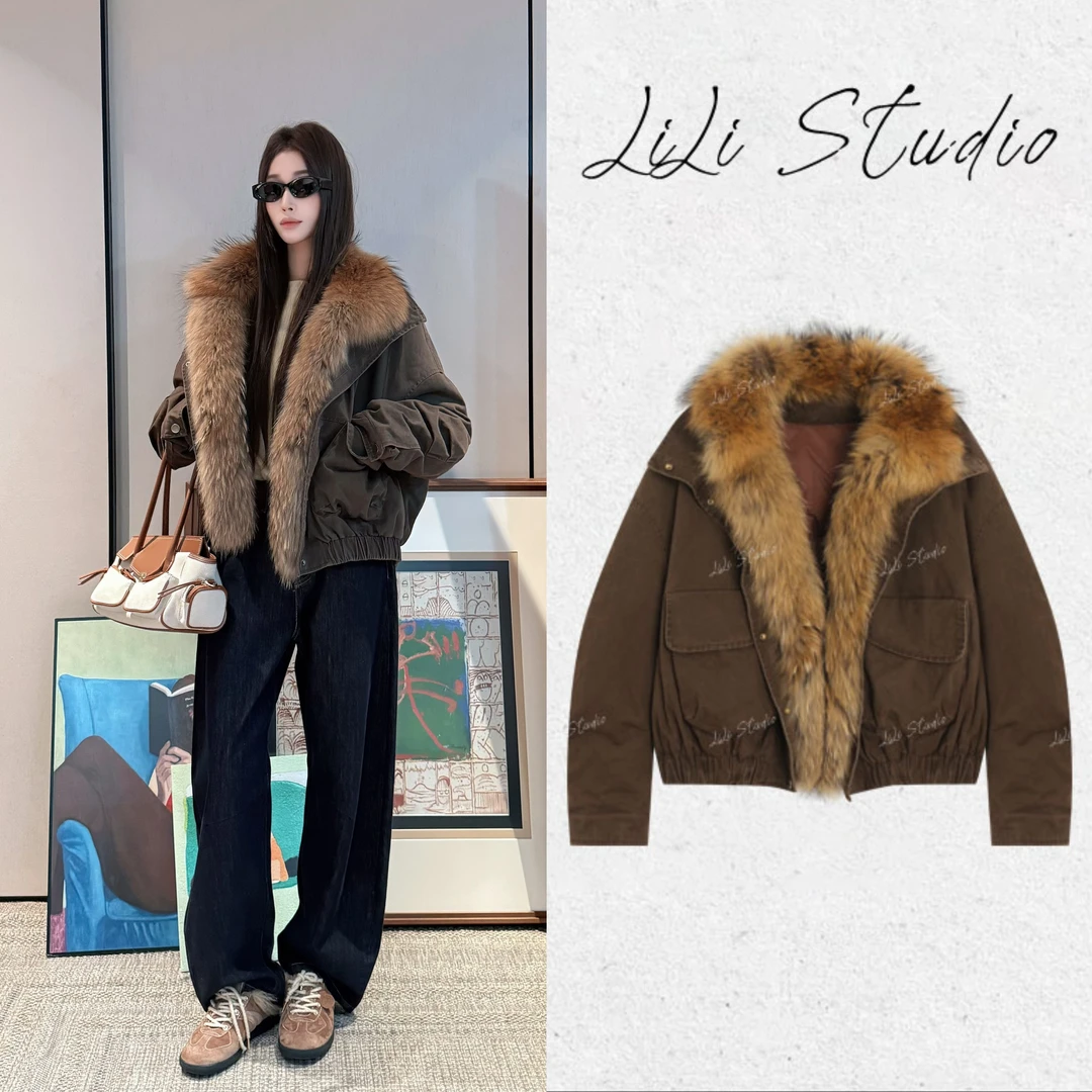 PCNY丨不理理「棕影聚暖」貉子毛皮毛领90白鹅绒保暖派克鹅绒服