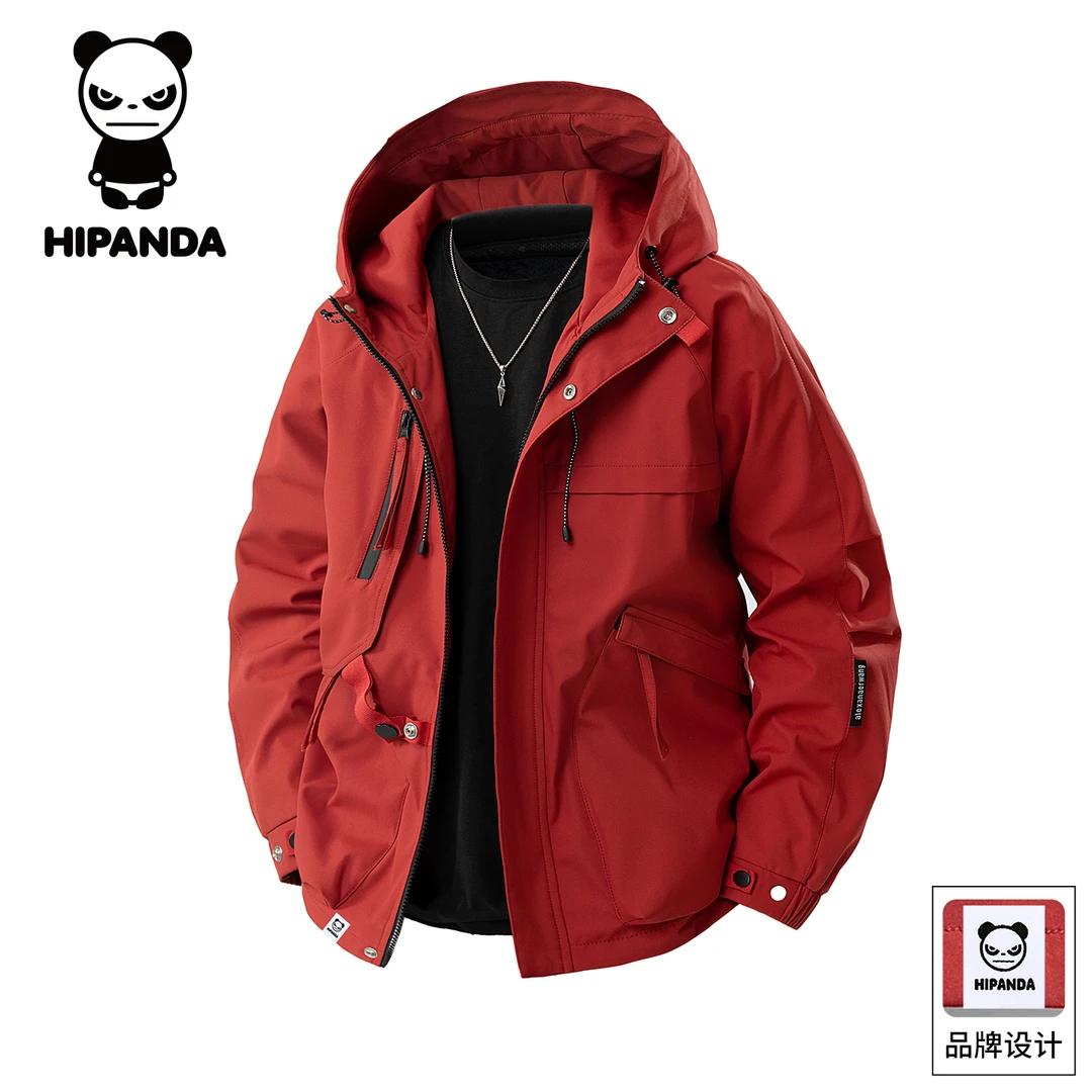 Hi Panda你好熊猫秋冬季户外机能冲锋衣男士宽松加绒加厚防风夹克