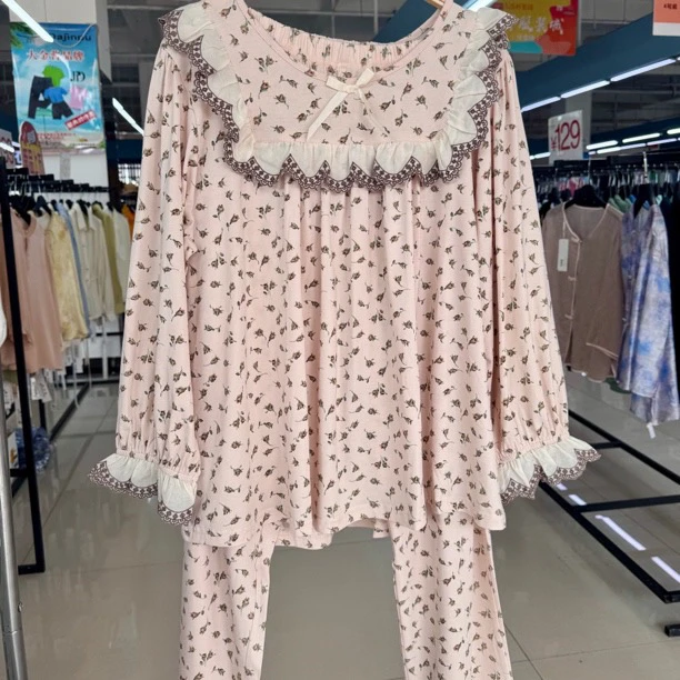 女夏季蕾丝边睡衣棉