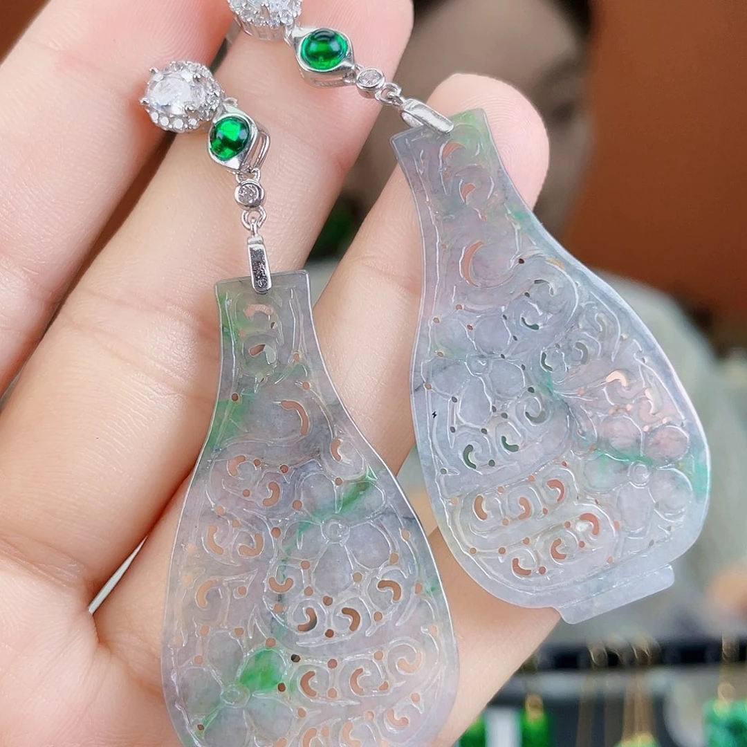 翡翠银S925镶嵌耳饰