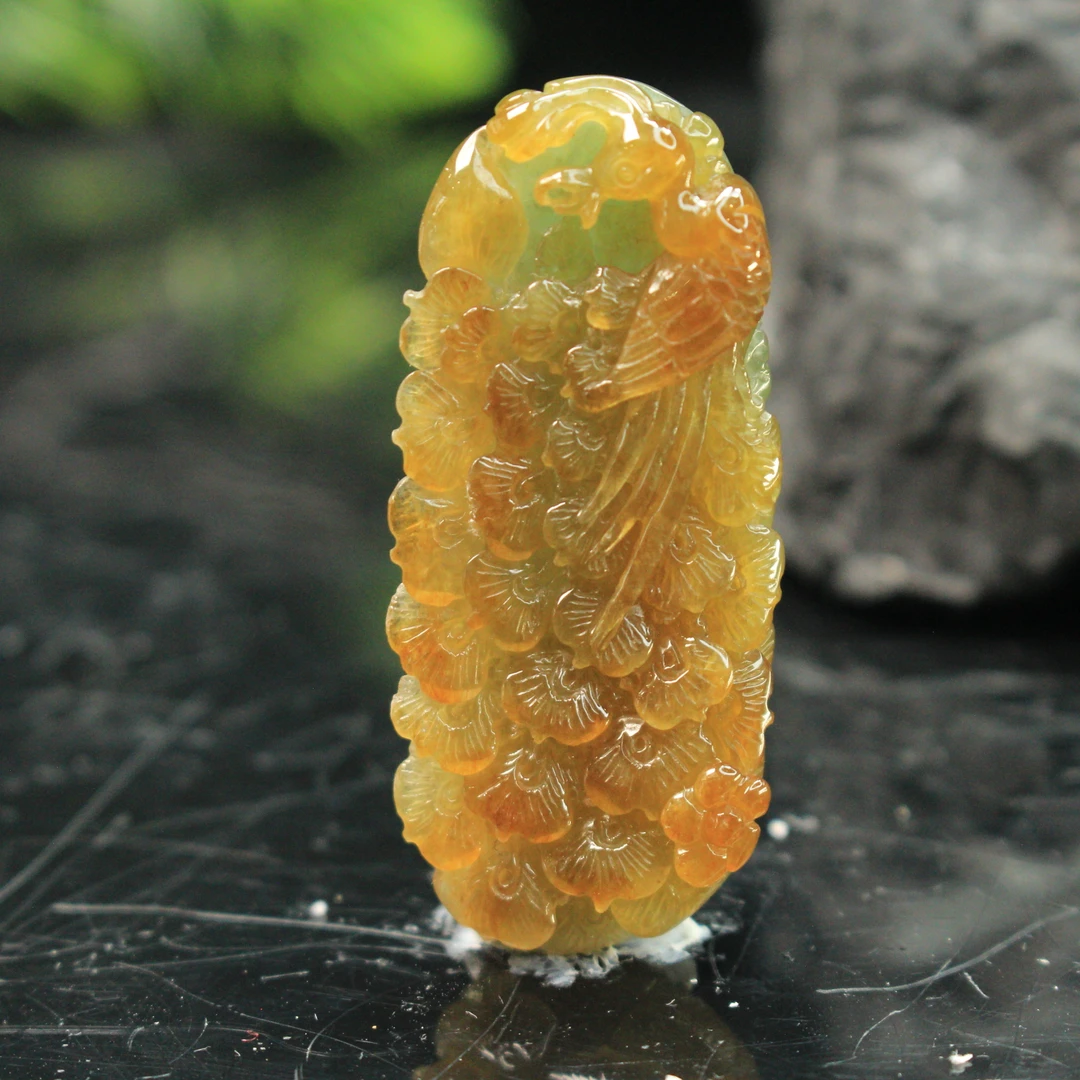 41ZB天然缅甸A货翡翠鸡油黄凤凰吊坠/600241嘉禾臻宝