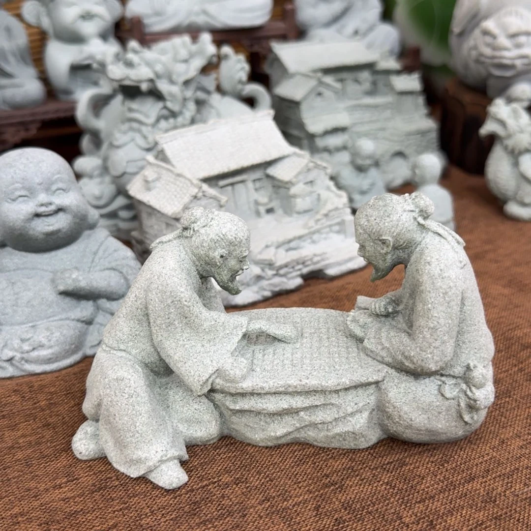 石材青砂石老者对弈