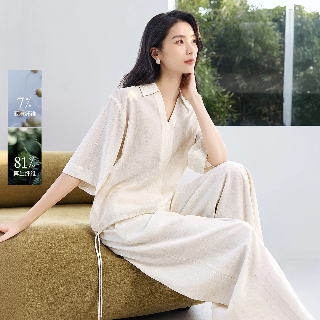 IHIMI/海谧2025年夏季新款女装休闲设计感显瘦衬衫上衣休闲裤套装