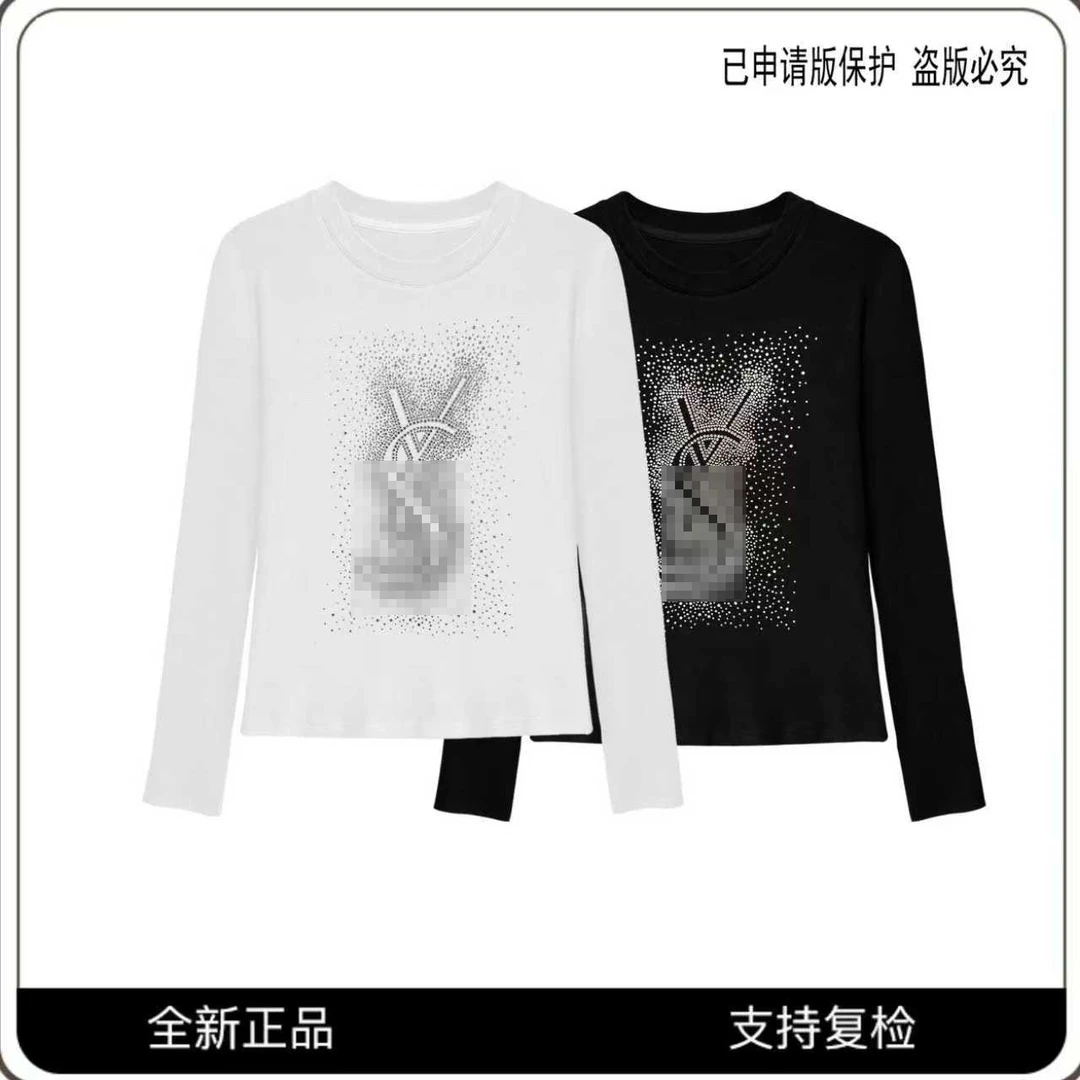 63665#CSIN轻奢时尚百搭重工烫钻T恤衫2025秋季显瘦休闲个性上衣