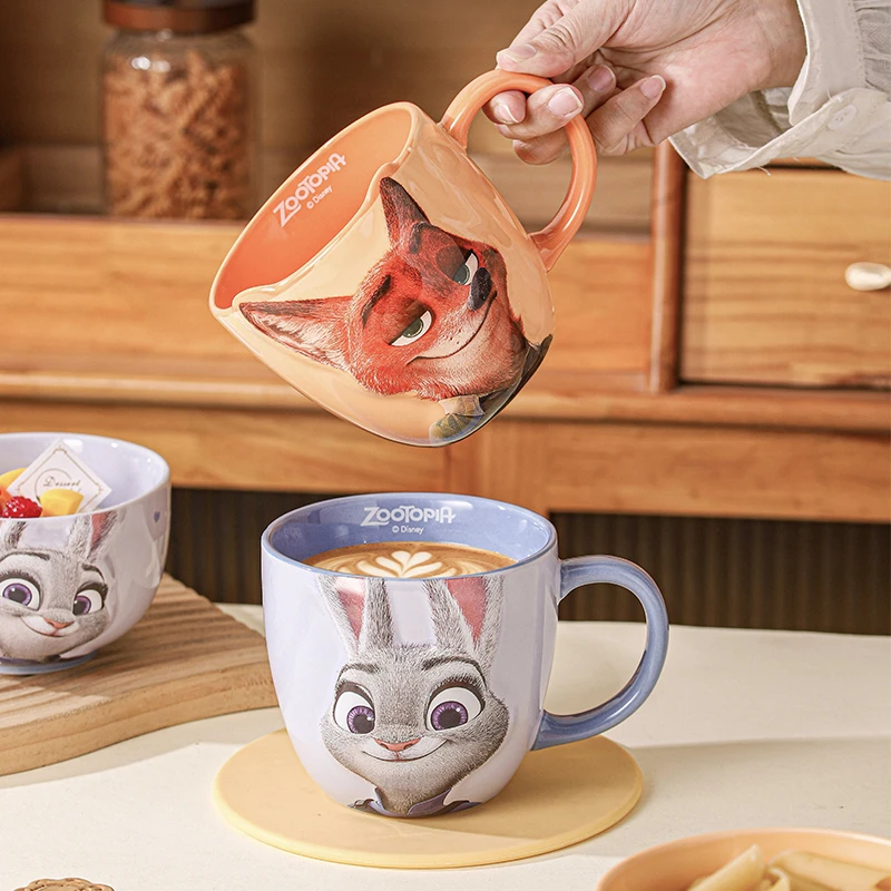 Disney/迪士尼逐梦趣杯疯狂动物城550ml大容量马克杯立体浮雕情侣