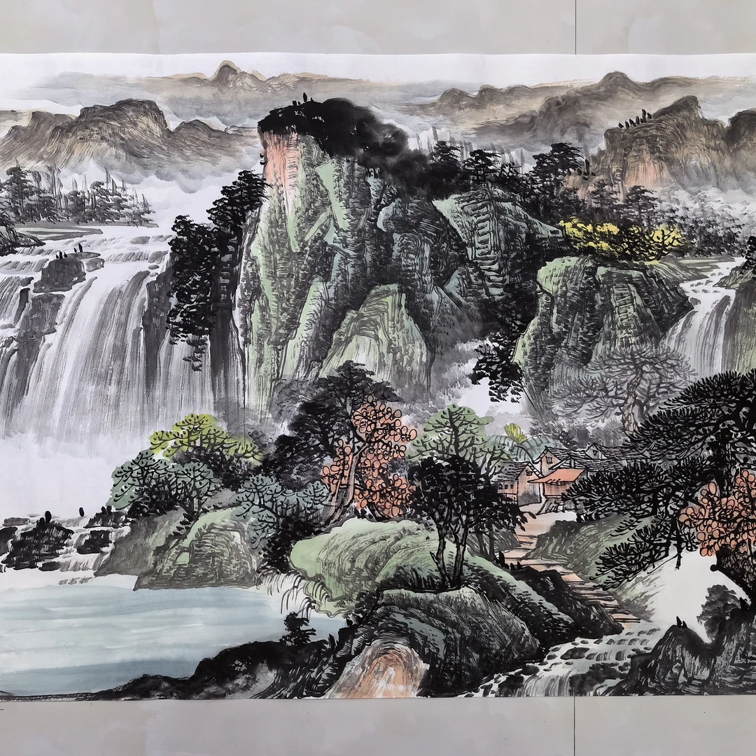 纯手绘水墨源远流长国画山水宣纸未装裱客厅办公室装饰画山水画