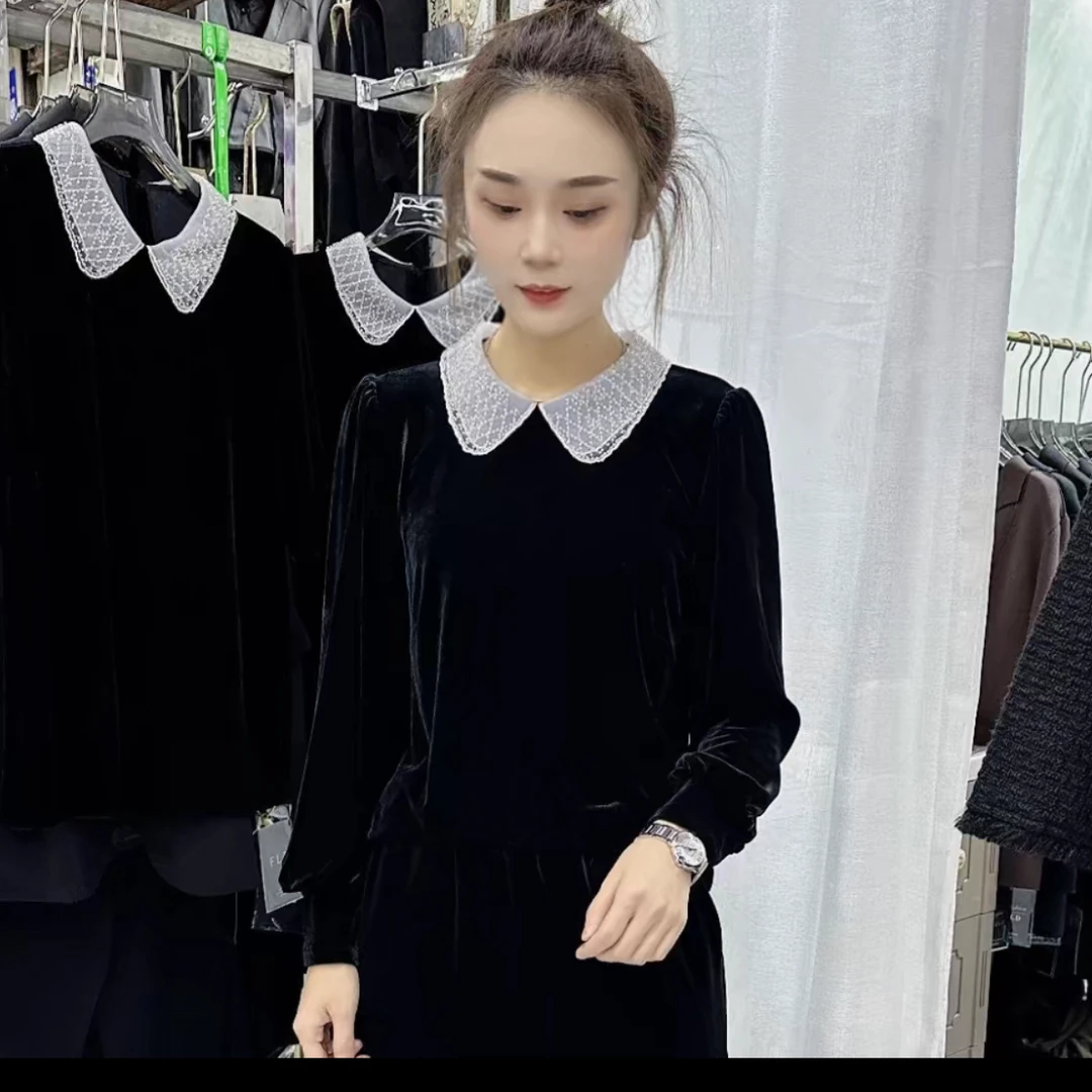 973-1珍珠领丝绒衫