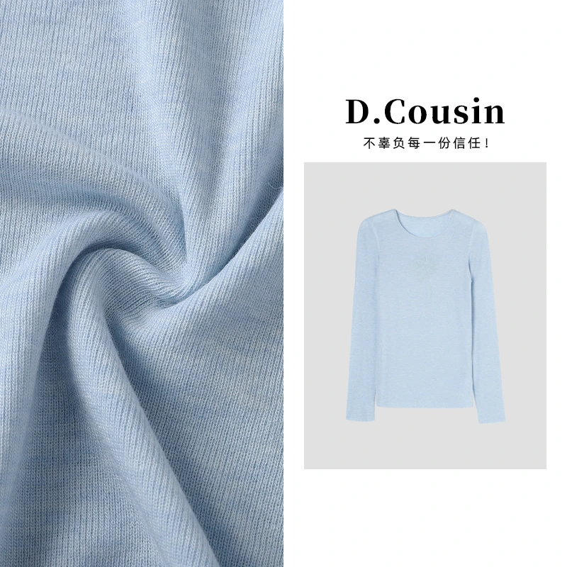 D.cousin  【秋色宜人】早秋羊毛立体花朵刺绣长袖T恤上衣 7522
