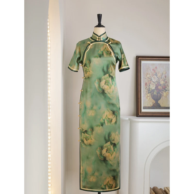 女神姑娘[藏花林]40姆米重缎香云纱古法美龄襟旗袍NS250311-135